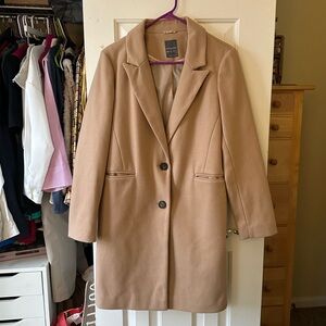 Primark Women's Tan Wool-Blend Single-Breasted Pea Coat